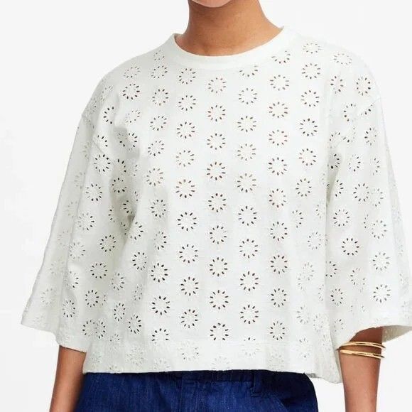NEW Madewell  Embroidered Wide-Sleeve Boxy Tee Size XXS Floral NV969 Oversized - Picture 1 of 12